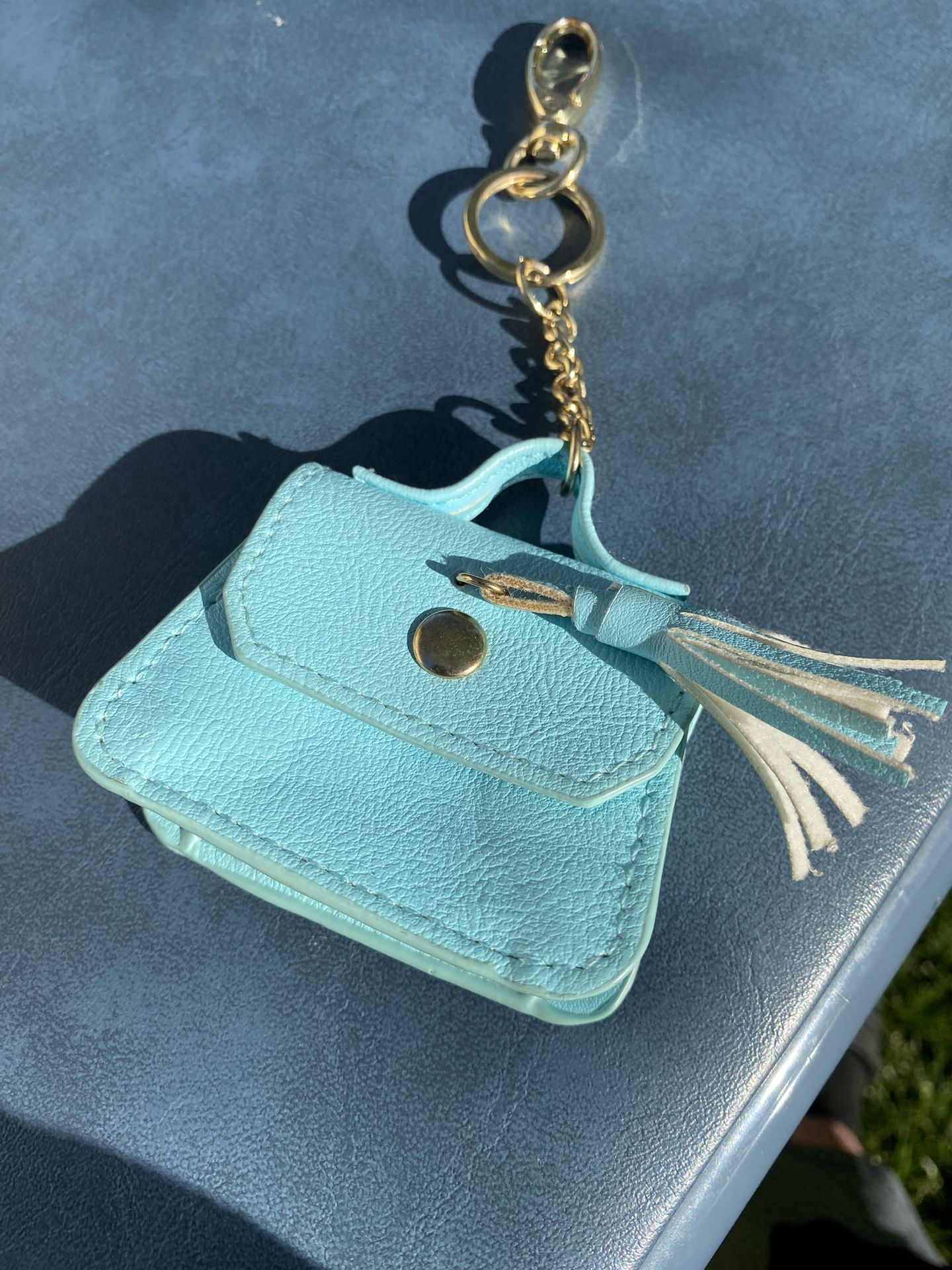Small Blue Mini Keychain Purse For Keys