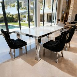 Modern Style Stainless Steel Dining Table with Marble Tabletop-PX05