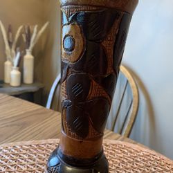 Solid Wood Bud Vase - Carved Floral Pattern 