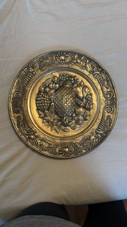 vintage embossed brass plate 