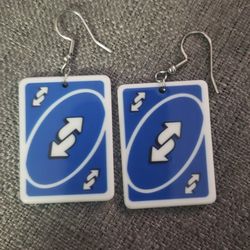 Blue Uno Reverse Card Custom Earrings 