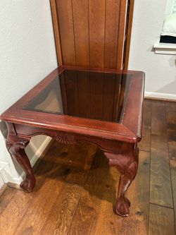 Queen Anne Style Wood and Glass End Table