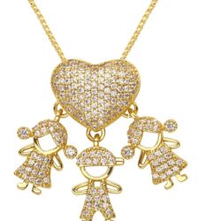 2 Girls & 1 Boy Pendant Necklace Gold Plated With CZ/16+2" Extended