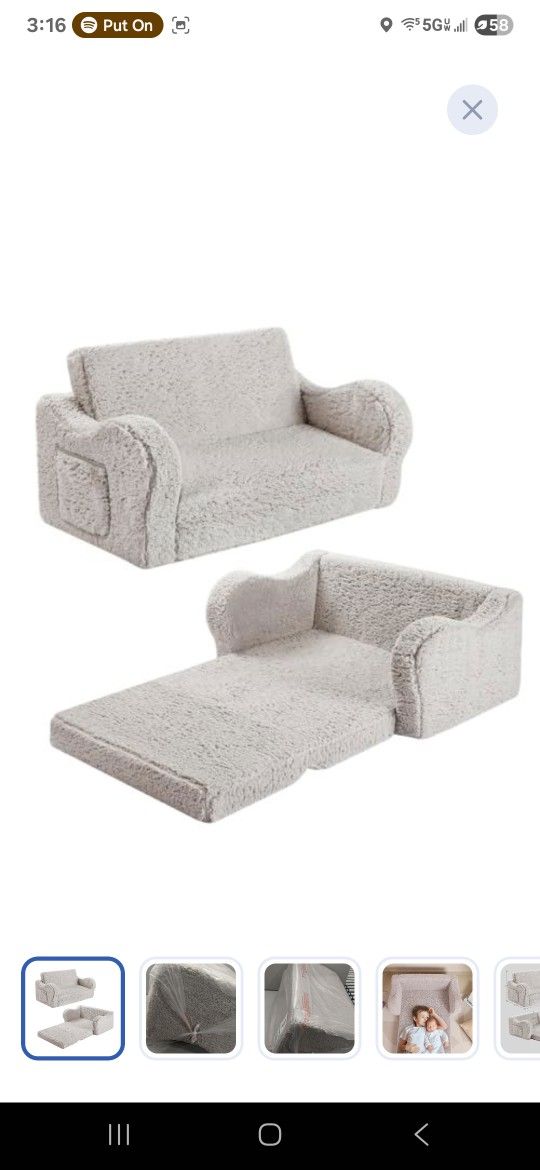 Kids Extra Wide Chairs for Toddler, 2-in-1 Toddler Soft Sherpa Couch Fold Out,