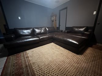 Brown Leather Couch Set With Ottoman Like New