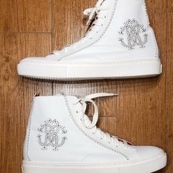 Roberto Cavalli Men's White Leather High Top Fashion Designer Shoes Authentic 