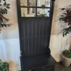 Elegant Black Hall Tree with Mirror