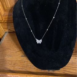 Silver and cubic zirconian butterfly necklace