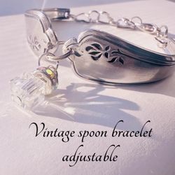 Vintage spoon bracelet , upcycled silverware , adjustable silver bracelet , lobster claw clasp