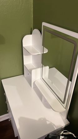 White Vanity Desk with Mirror and Shelves Makeup Storage