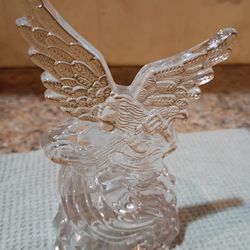 Glass Angel holding Guitar Tea Light Holder