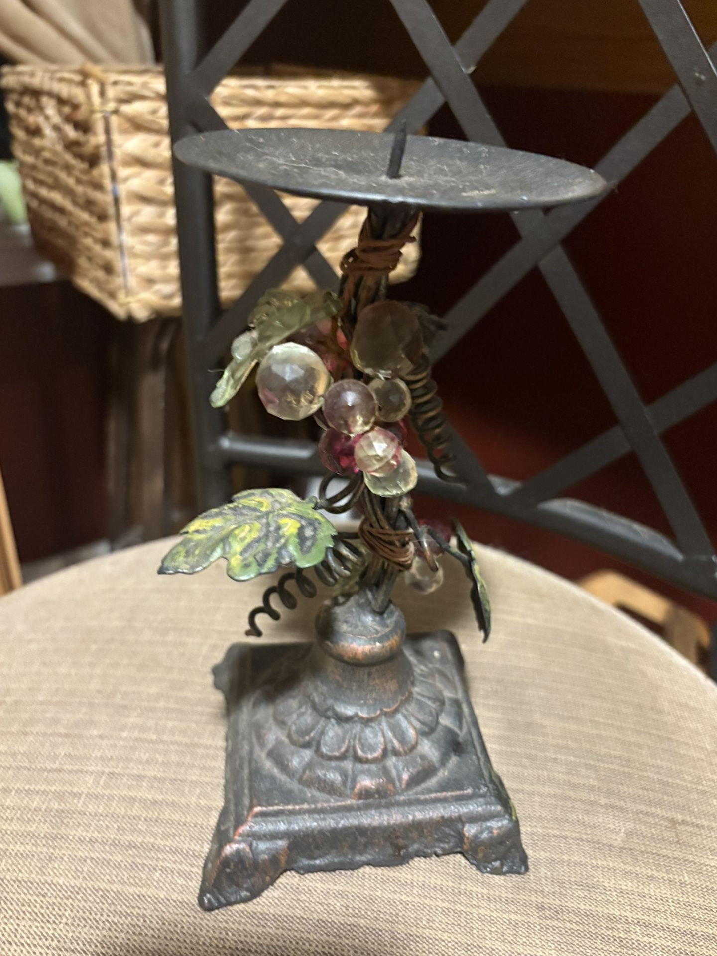 Candle Holder Grape vintage cast iron/metal pillar 