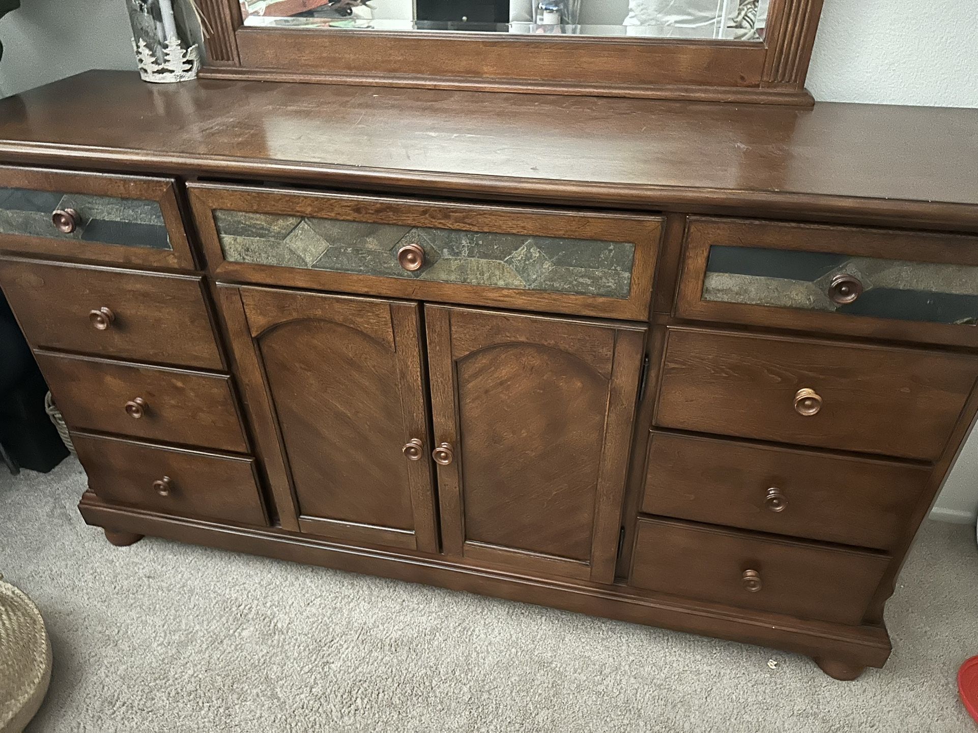Wood Dresser W/Mirror And Nightstand