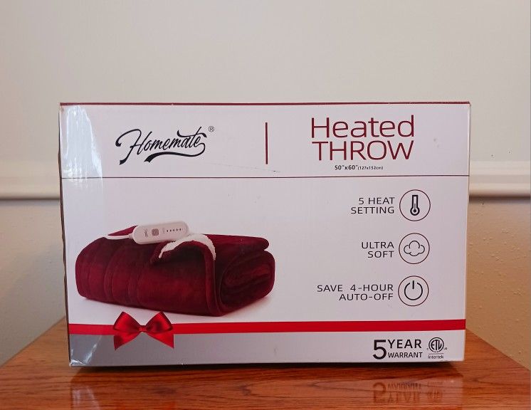 'Homemate' Electrical Heated Throw/Blanket 50" X 60" Ruby Red Brand New In Box!