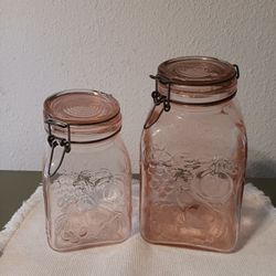 Vintage Farms Products Pink Glass Canisters
