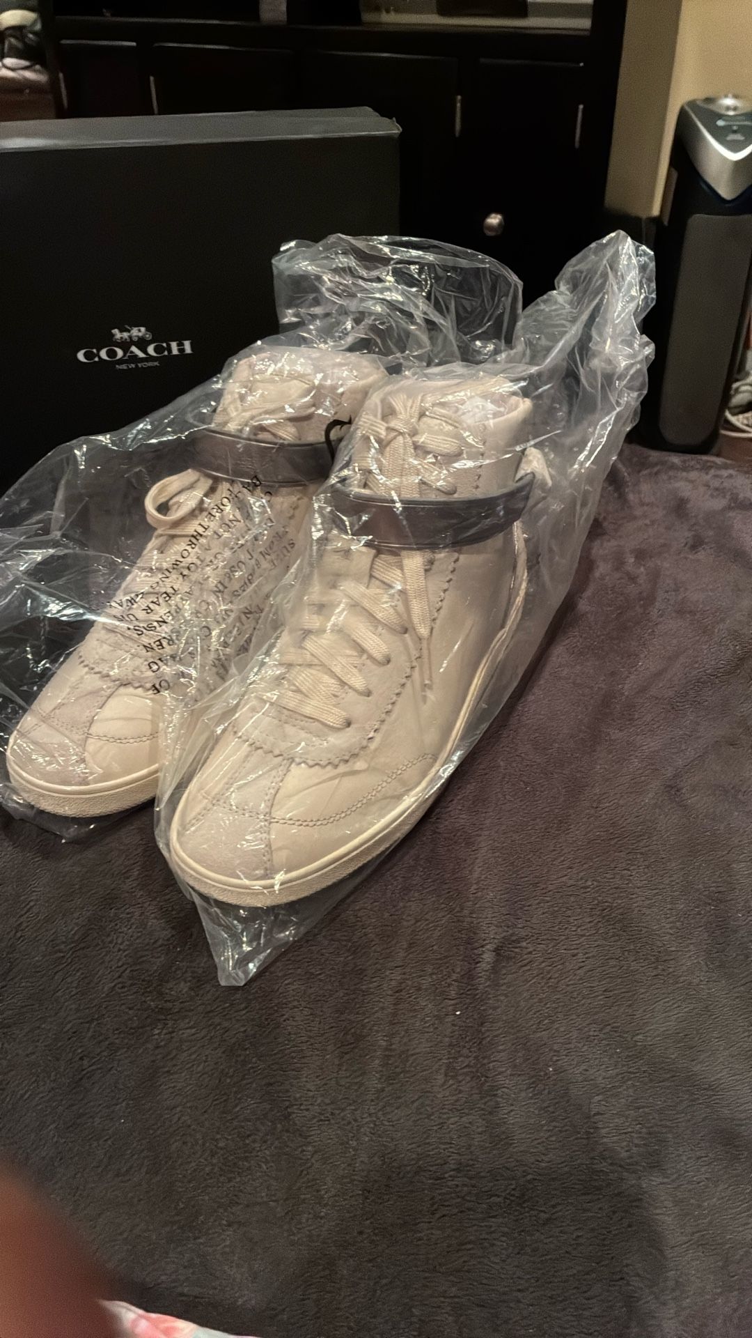 Coach High Top Chalk Suede Boots