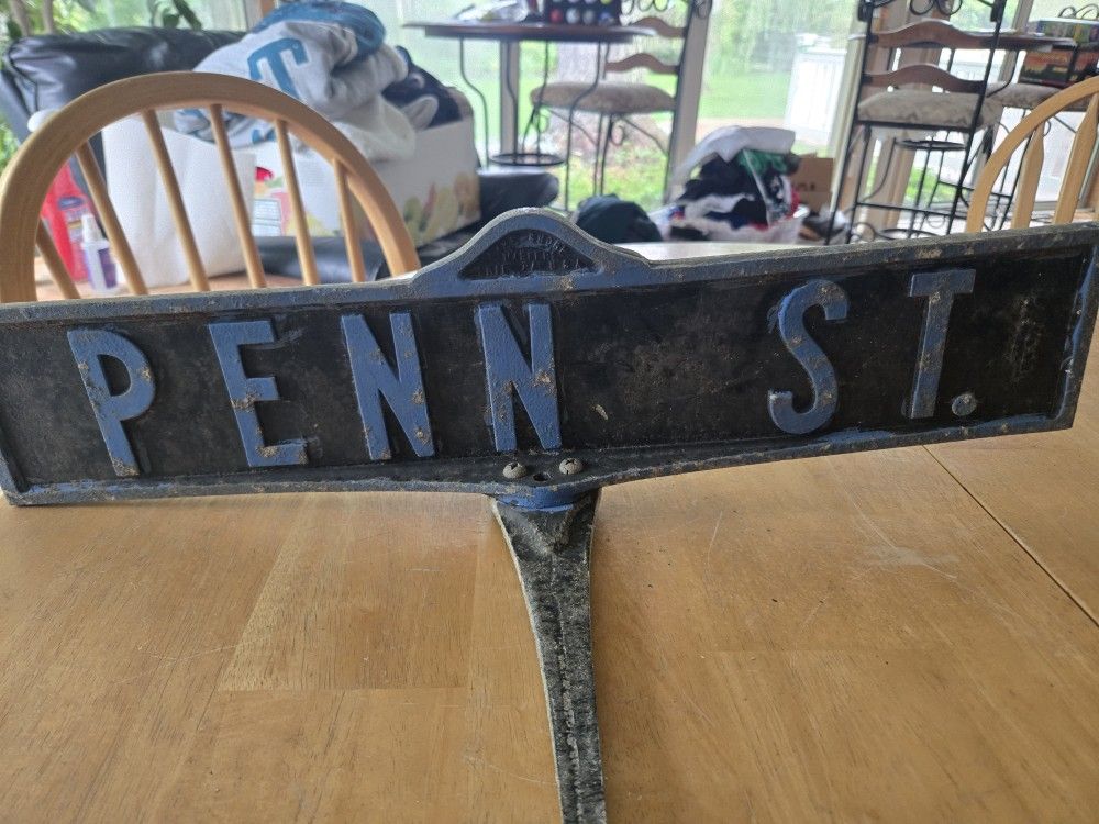 Vintage Cast Iron Penn St. Sign