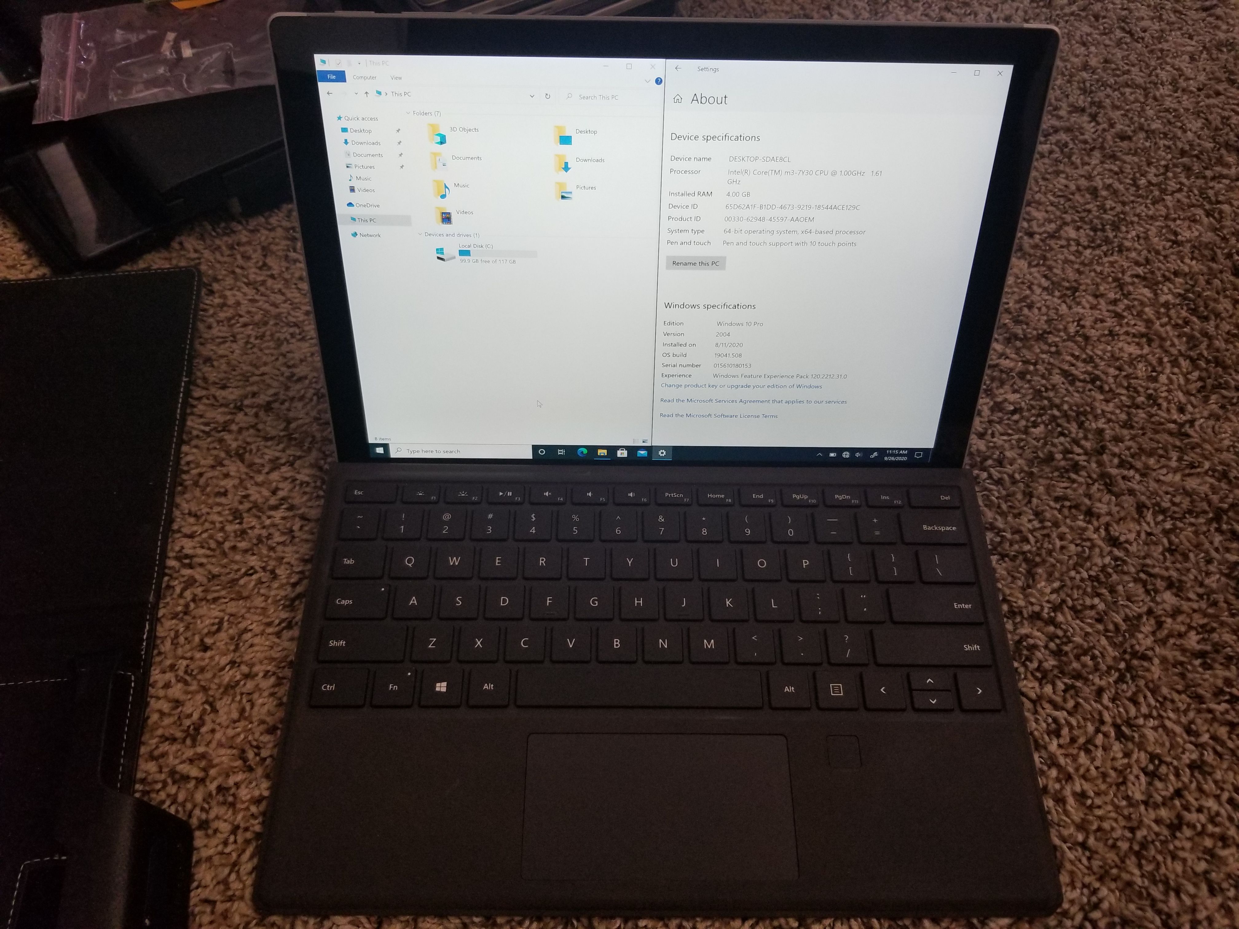 Surface Pro 5, m3, 4gb, 128gb ssd with Case