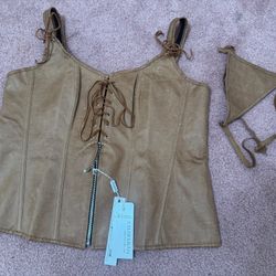 New 5 xl brown leather corset Rennisance Costume top blouse dress outfit Charmai