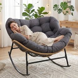 Outdoor Papasan Rocking Chair with Cushion, All-Weather Patio Egg Rocker, Oversi