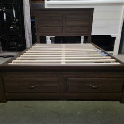 Brown Rustic Style Full Size Platform Bed Frame with 2 Drawers