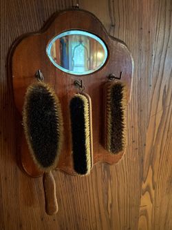 Antique WoodenWall clothes/shoeBrush Set with Mirror