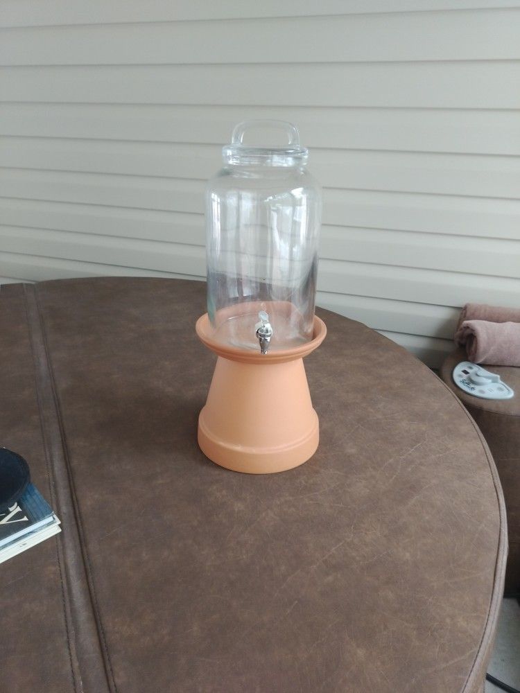 Glass Beverage Dispenser With Flower Pot Holder