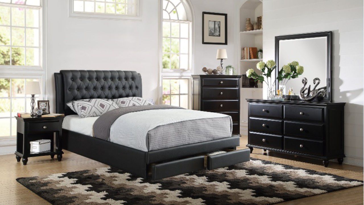 4 Pcs Black Queen Bedroom Set • $5 Down • No credit check • Apply from your home 🏠
