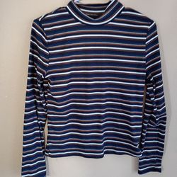 Striped Mock Neck Long Sleeve Crop Top – Size Large