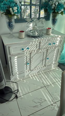 White shabbychic cabinet.  17 inches wide by 48 inches long