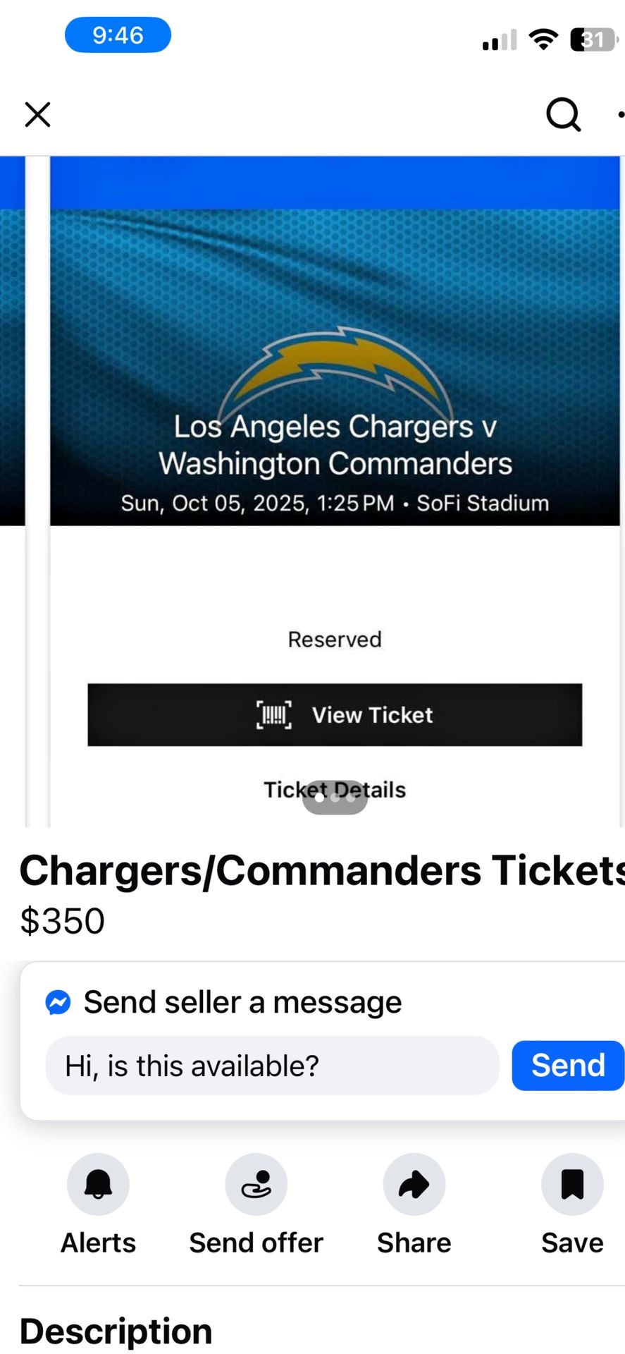 Los Ángeles Chargers Washington And Commander Game 2 Tickets Section209 Row 10 Seat 5 And 6