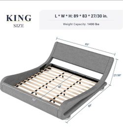 Read Description ♦️King Upholstered Sleigh Bed Frame with Adjustable Headboard