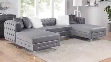 Modern gray Velvet Sectional on Sale!