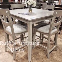 Beautiful! 5-pc Counter Height Dining Table Set Light Gray 