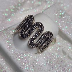925 Sterling Silver Marcasite Ring Size 6