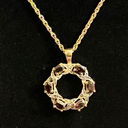 Vintage Clear Cubic Zirconia and Genuine Gemstone Wreath Pendant