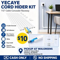 Yecaye White Cord Hider Kit 113” Cable Concealer Raceway – Easy Install