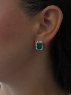 4.5CT Green Emerald Cut Diamond Halo Earrings In Platinum