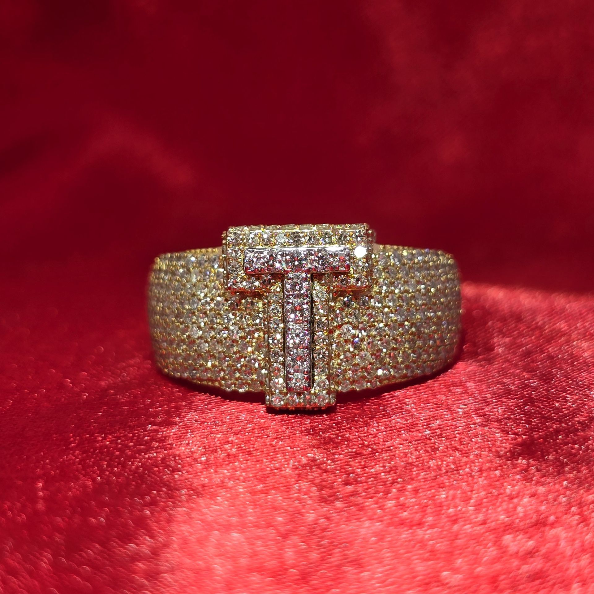 10k Yellow Gold Diamond "T" Initial Ring 1.49 ctw