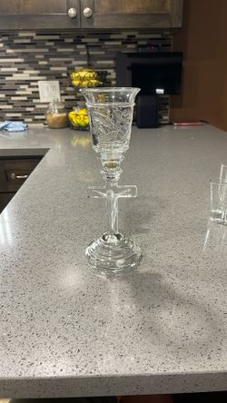 Crystal Candle holder with Crucifix
