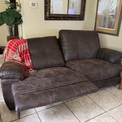 Brown Leather (faux) Sofa /recliner 