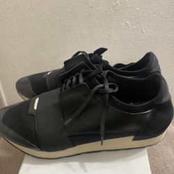 Authentic Balenciaga Race tRunner Sneakers Black Leather & Mesh Size 12 men’s 