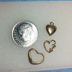 Heart shaped pendant / charm lot 14k & 10k solid gold