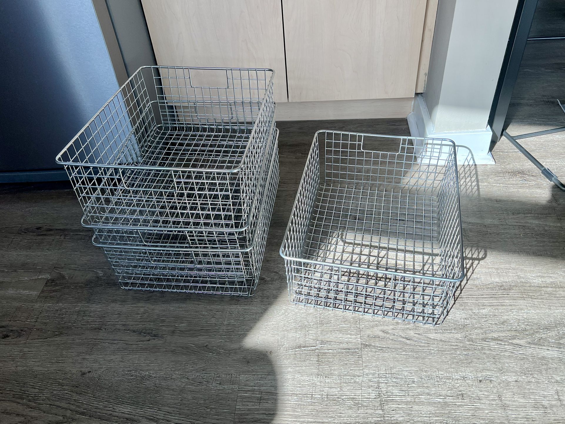 Set Of 4 Large Metal Wire Basket Organizer with Handles for Organizing Kitchen Cabinets, Pantry Shelf, Bathroom, Laundry Room, Closets, Garage
