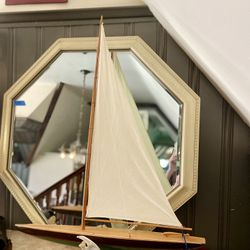 Large Antique Vintage MCM Wood Model Pond Yacht Sailboat