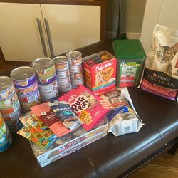 Assorted pet food and treats