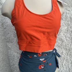 Orange Crop Top and Floral High-Waisted Bikini Set size XL 