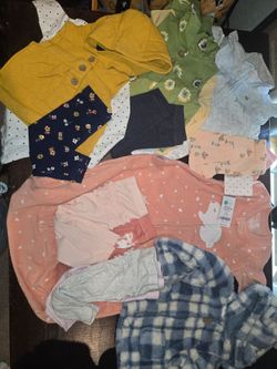 Baby Girl 9M Wardrobe Bundle | 3 Vest Sets, Leggings Lot, Bear Ear Jacket & Sleep Sack