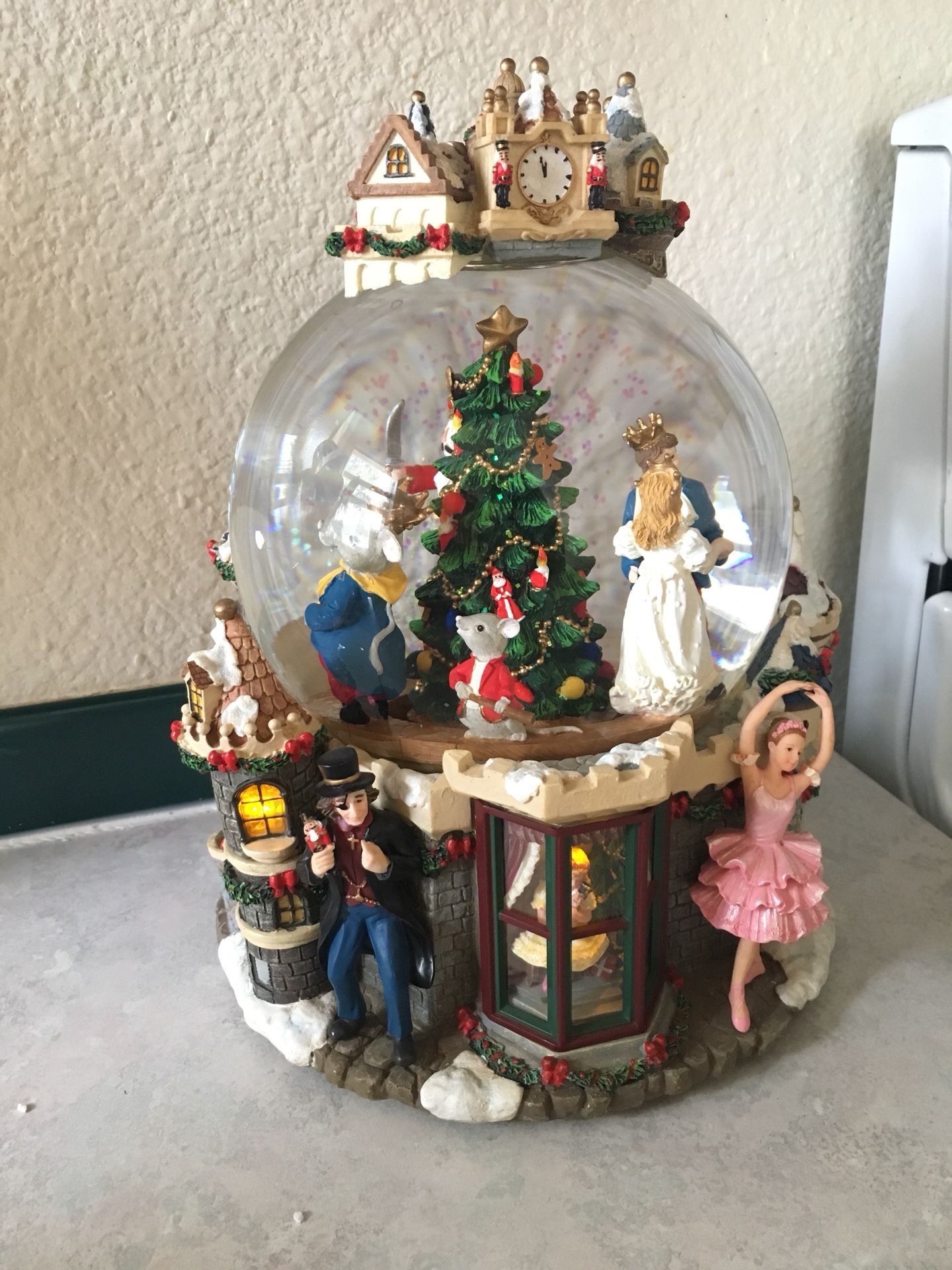 Kirkland Christmas nutcracker snow globe lights up and rotates