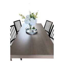 Dark Wood Dining Table with 4 Black Chairsiture